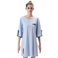 爱帝春夏新品女式彩棉七分袖家居睡裙单件
