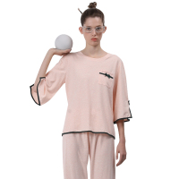 爱帝春夏新品女式彩棉七分袖长裤家居服睡衣套装