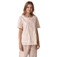 爱帝春夏新品女式纯棉小碎花短袖中裤家居服套装