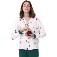 爱帝春夏新品女式全棉草莓印花长袖长裤家居服套装