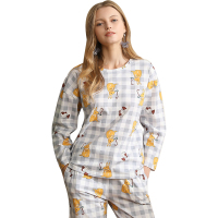 爱帝春夏新品女式纯棉格子印花长袖长裤家居服套装