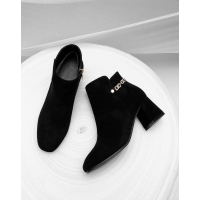 白鳕儿冬季欧美磨砂短筒圆头高跟粗跟侧拉链日常时尚靴子