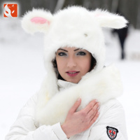 快乐狐狸（ActionFox）女毛茸兔子围巾手套一体卡通帽户外保暖帽子2815