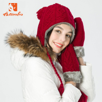 快乐狐狸（ActionFox）户外运动女式护耳帽甜美可爱时尚潮休闲加厚保暖针织毛线帽0630