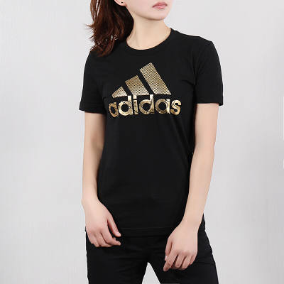 阿迪达斯（ADIDAS）女款圆领印花logo休闲短袖T恤DV3025/DV3033