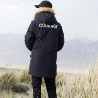 李宁（LI-NING）男款长款连帽毛绒保暖羽绒服外套AYMP201-2