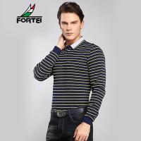 FORTEI富铤长袖T恤衫男士棉质条纹休闲百搭新款Polo衫男
