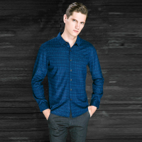 KAISER凯撒衬衫男士竹纤维长袖时尚休闲格纹衬衣