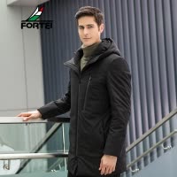 FORTEI富铤 羽绒服男中长款加厚中青年修身无绗线风衣式商务保暖潮男外套