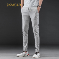 KAISER凯撒 亚麻裤男春夏季新款男士休闲弹力透气长裤系带修身男裤潮