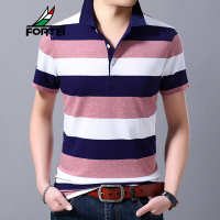 FORTEI富铤 男士短袖POLO衫翻领彩棉条纹弹力夏季潮流新款男T恤