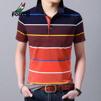 FORTEI富铤 短袖t恤时尚条纹体恤衫休闲翻领潮流polo衫2019新品男装
