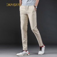 KAISER凯撒 亚麻裤男春夏季新款男士休闲弹力透气长裤系带修身男裤潮.