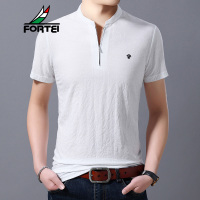 FORTEI富铤 短袖t恤男士夏季新款中青年翻领半袖纯色体恤商务休闲polo衫上衣拼款