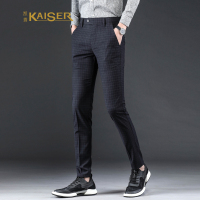 KAISER凯撒 休闲裤男士修身弹力长裤春夏季格子商务休闲男西裤拼款