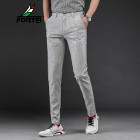 FORTEI富铤 亚麻裤拼款男士夏季弹力休闲薄款男裤亚麻直筒宽松修身男长裤子