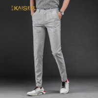 KAISER凯撒 亚麻裤拼款男士夏季弹力休闲薄款男裤亚麻直筒宽松修身男长裤子