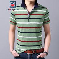 AEMAPE苹果 短袖T恤夏季男士翻领条纹薄款潮短袖上衣棉免烫休闲夏POLO衫