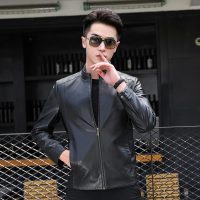迪伽默 VDG秋冬新款纯色时尚立领男士皮夹克