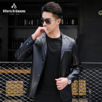 迪伽默 VDG秋冬新款男式外套纯色简约时尚纽扣设计男士皮衣
