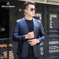 迪伽默 VDG秋冬新款纯色时尚西装领男士皮夹克