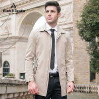 迪伽默 VDG秋季男款纯色翻领商务休闲中长款男士风衣 卡其色