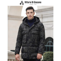 迪伽默 男士迷彩中长款羽绒服连帽时尚休闲90白鸭绒