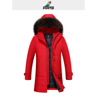 FORTEI富铤 狐狸毛领连帽中长款90白鸭绒简约休闲羽绒服 3色可选