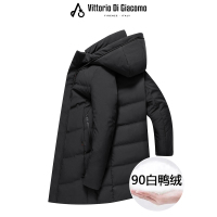 迪伽默 意大利VDG 男士连帽中长款羽绒服白鸭绒时尚休闲冬装外套