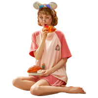 迪奥 2020夏季纯棉短袖短裤学生二件套薄款可爱韩版家居服