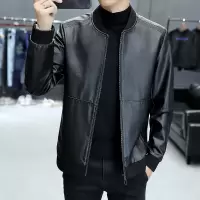 冰洁 新款简约棒球领休闲男士皮衣男士夹克外套