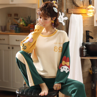 迪奥 女士居家休闲套装撞色拼接可爱清新卡通印花套头宽松两件套睡衣女