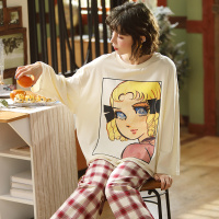 迪奥 女士居家休闲套装日系红白格时尚家居服可爱卡通系列可外穿睡衣女