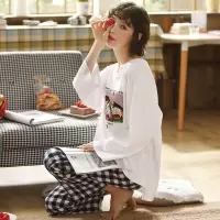 迪奥 女士居家休闲套装日系可爱卡通印花时尚混搭时尚黑白格宽松春秋两件套睡衣女