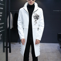 AEMAPE苹果 男士秋季风衣修身时尚休闲连帽精致印花男士中长款风衣外套