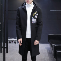 AEMAPE苹果 男士秋季风衣修身时尚休闲连帽精致印花男士中长款风衣外套潮