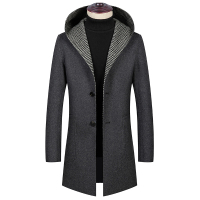 冰洁 冬季呢子大衣男士风衣韩版男装外套中长款休闲连帽百搭