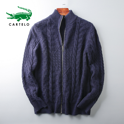 CARTELO 秋冬季日常休闲男士针织衫开衫外套棒球领时尚气质男式保暖毛衣