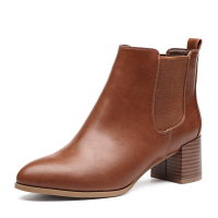 珂卡芙女靴高跟尖头橡胶防滑底2018冬季新款韩版松紧带时尚时装靴