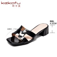 珂卡芙拖鞋女夏外穿2019春季新款露趾复古外出拖鞋女鞋红拖鞋女