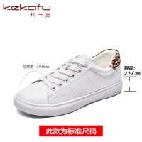珂卡芙休闲鞋女2019春季新款深口单鞋小白鞋时尚红豹纹休闲鞋女