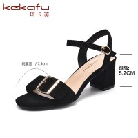 珂卡芙凉鞋女2019新款夏季露趾高跟粗跟一字扣带百搭韩版仙女鞋