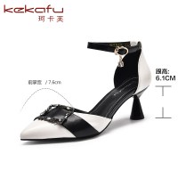 珂卡芙单鞋女细跟2019春季新款皮带扣中空女鞋一字扣百搭凉鞋女