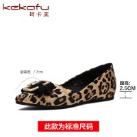 珂卡芙尖头单鞋女2019春季新款浅口内增高女鞋方扣红豹纹单鞋女