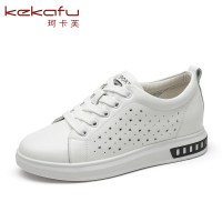珂卡芙珂卡芙真皮小白鞋女夏百搭透气系带女鞋2018秋季休闲鞋平底