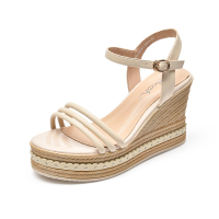 珂卡芙珂卡芙坡跟凉鞋女一字扣女鞋2019新款露趾中空凉鞋女超高跟