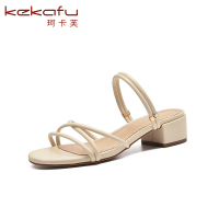 珂卡芙拖鞋女外穿2019新款夏季百搭红懒人鞋高粗跟凉拖女沙滩鞋