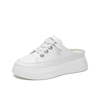 珂卡芙2019春秋新款包头半拖鞋女平底休闲百搭个性帆布鞋学生韩版