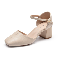 珂卡芙一字扣包头凉鞋女粗跟高跟百搭2019夏季新款仙女凉鞋晚晚鞋