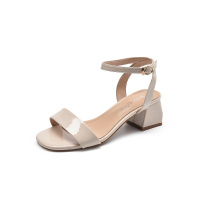 珂卡芙粗跟凉鞋女2019夏季新款搭裙子一字带女鞋高跟鞋女仙女风